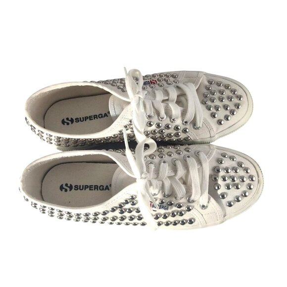 Superga Women's White Canvas Size 8 Studded Sneaker Shoes - Picture 6 of 10